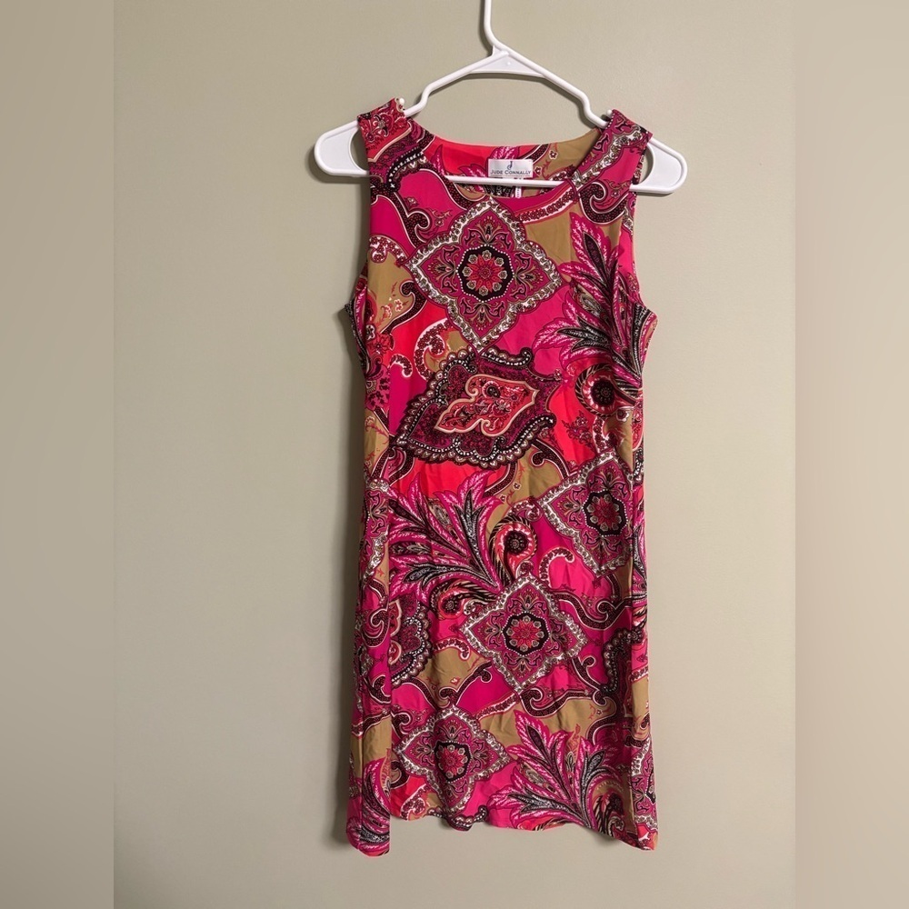 Jude Connally Sleeveless Pink Coral Paisley Print Jude Cloth Shift Dress Small